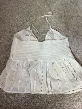 White Eyelet Smocked Peplum Cami Top